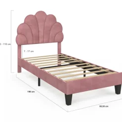 Cadre de lit simple coquillage avec sommier 90 x 190 cm velours rose poudré