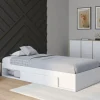 Cadre de lit simple 90x190 cm bois blanc avec rangement