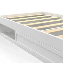Cadre de lit simple 90x190 cm bois blanc avec rangement
