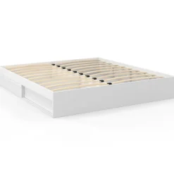 Cadre de lit 180x200 cm avec sommier et rangement blanc