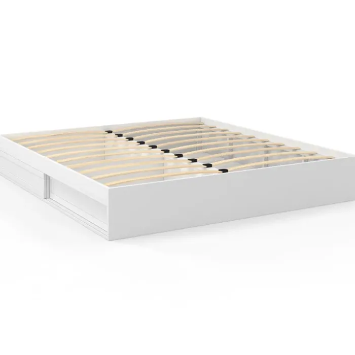 Cadre de lit 180x200 cm avec sommier et rangement blanc