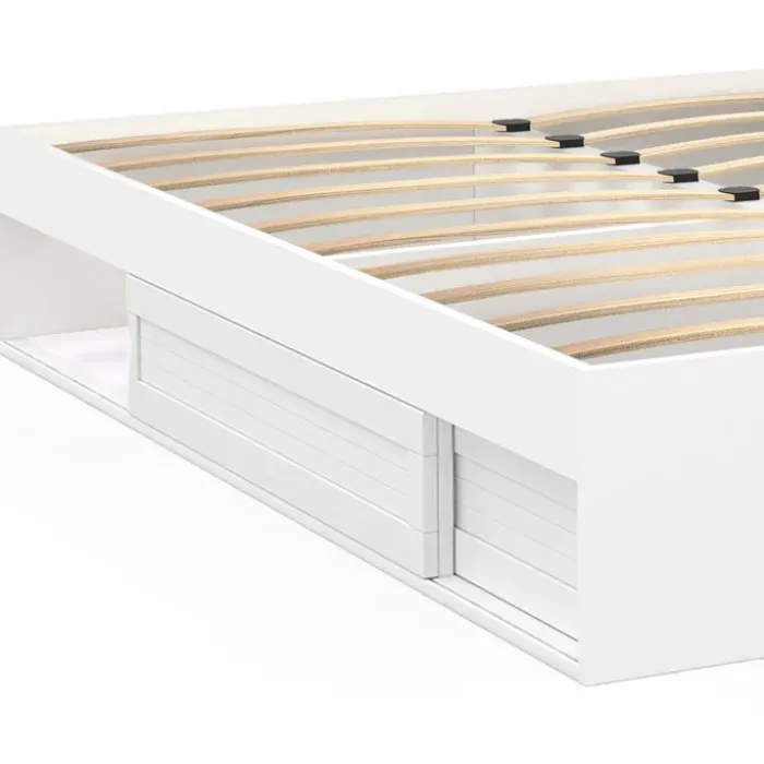 Cadre de lit 180x200 cm avec sommier et rangement blanc