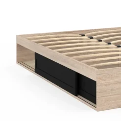 Cadre de lit 140x190 cm avec sommier et rangements noir et bois