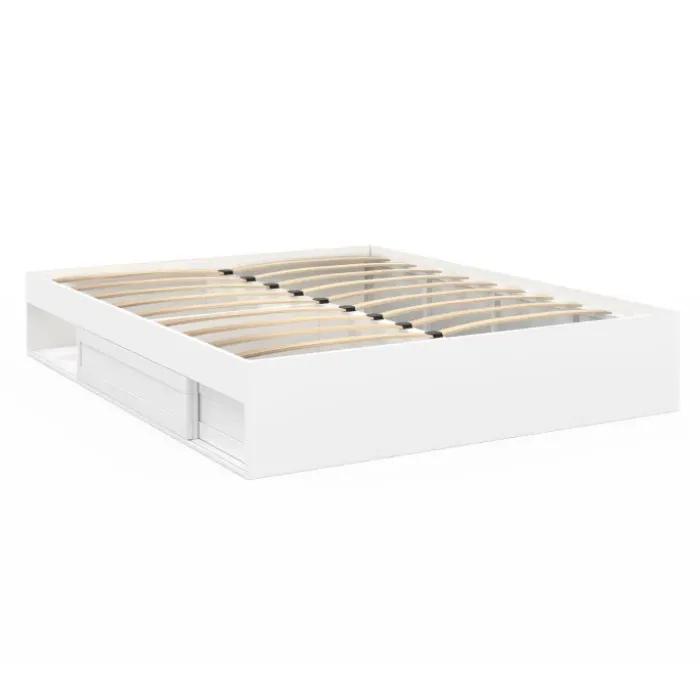 Cadre de lit 140x190 cm avec sommier et rangements blanc