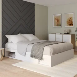 Cadre de lit 140x190 cm avec sommier et rangements blanc