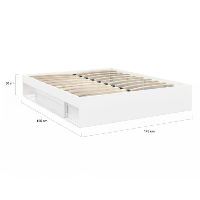 Cadre de lit 140x190 cm avec sommier et rangements blanc