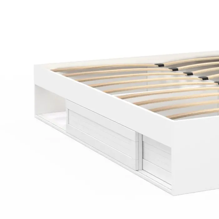 Cadre de lit 140x190 cm avec sommier et rangements blanc