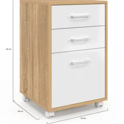 Caisson de bureau bois et blanc avec 3 tiroirs