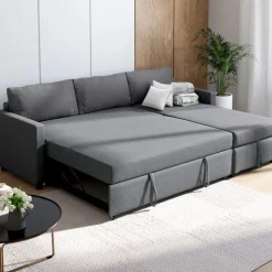 Canapé avec méridienne convertible en tissu gris anthracite