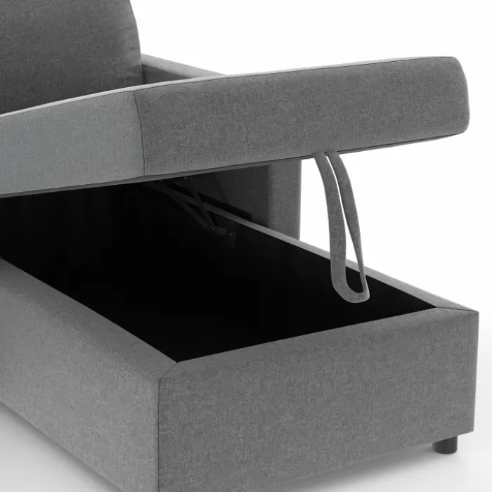 Canapé avec méridienne convertible en tissu gris anthracite