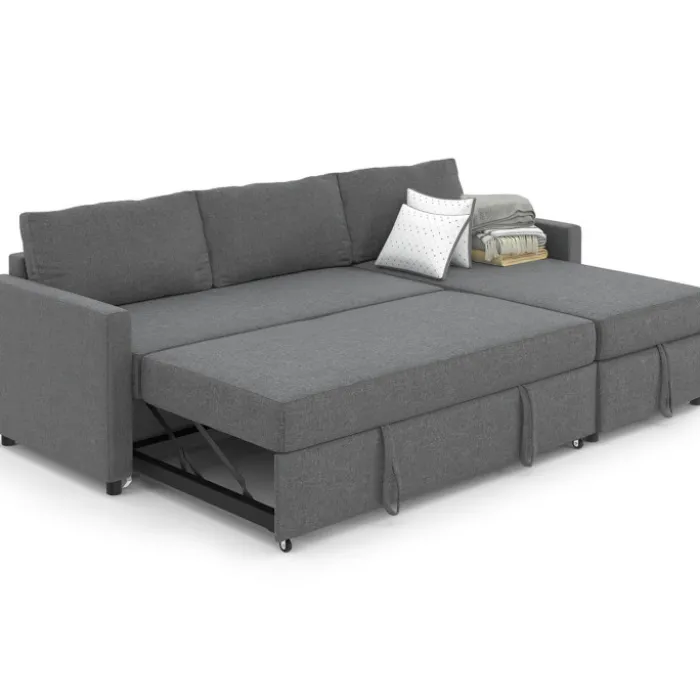 Canapé avec méridienne convertible en tissu gris anthracite