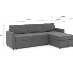 Canapé avec méridienne convertible en tissu gris anthracite