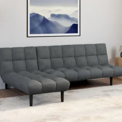 Canapé clic clac 3 places capitonné SALOME en tissu gris anthracite