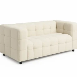 Canapé double capitonné en tissu bouclette beige