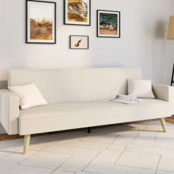 Canapé droit scandinave 3 places convertible velours côtelé beige