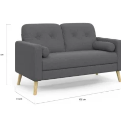 Canapé droit scandinave 2 places en tissu gris anthracite