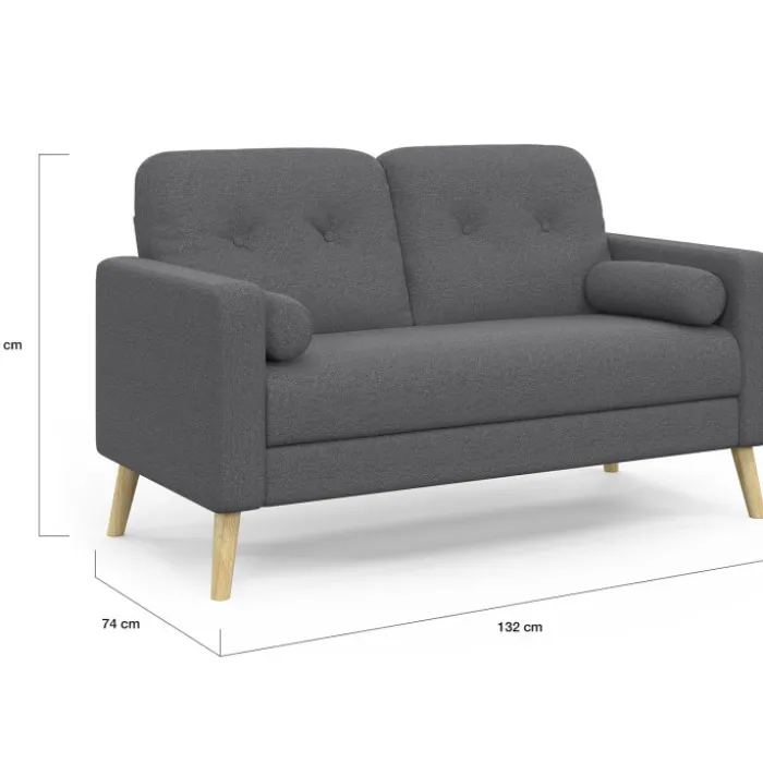 Canapé droit scandinave 2 places en tissu gris anthracite