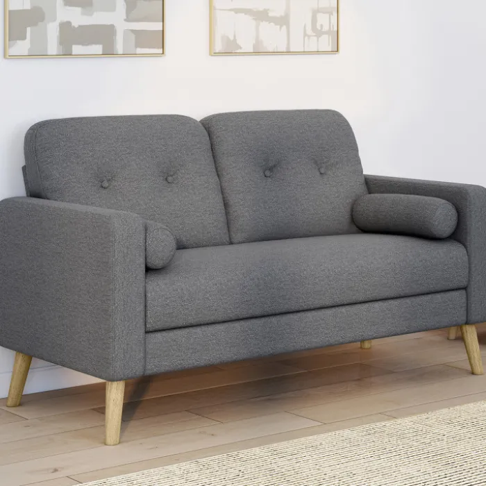 Canapé droit scandinave 2 places en tissu gris anthracite