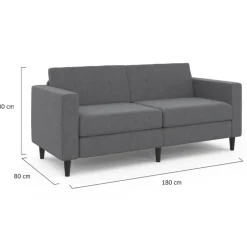 Canapé fixe moderne 3 places 180 cm en tissu gris anthracite