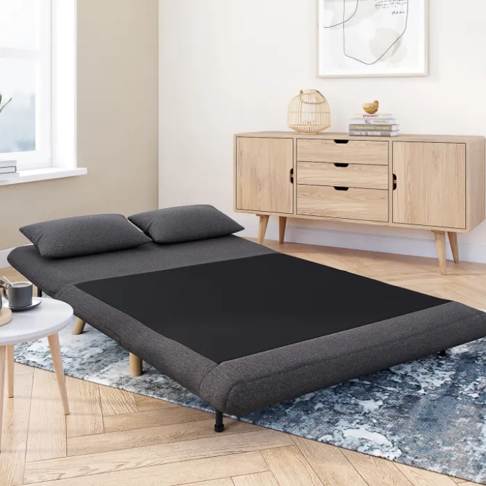 Canapé lit convertible 2 places 120x190cm tissu gris anthracite
