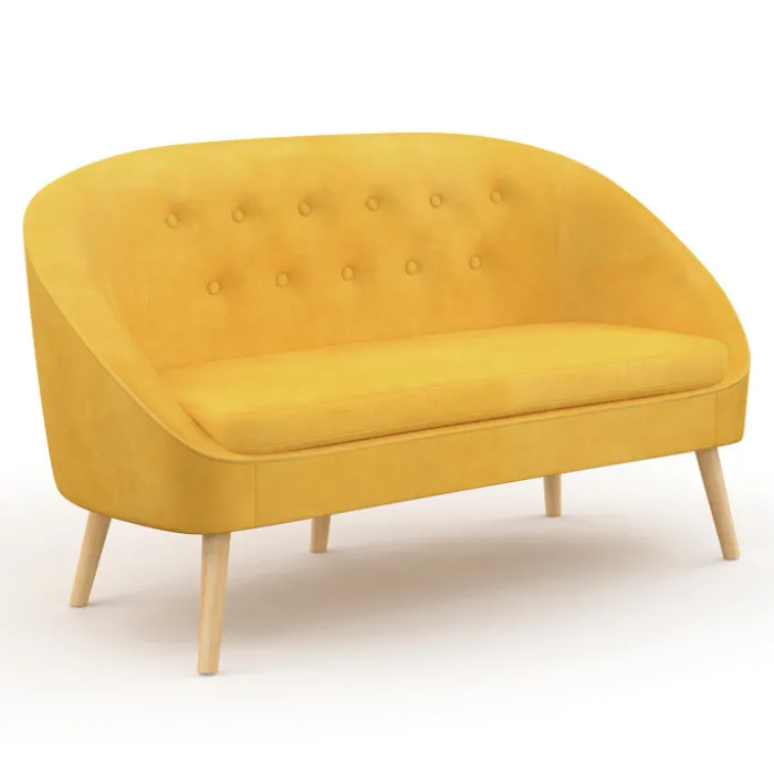 Canapé velours jaune rétro chic pieds en bois