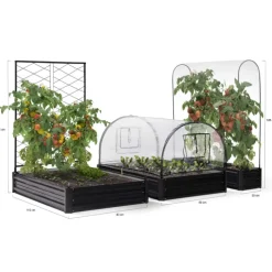 Carré potager en métal avec serre à tomates + treillis + housse