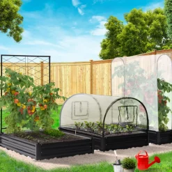 Carré potager en métal avec serre à tomates + treillis + housse