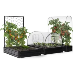Carré potager en métal avec serre à tomates + treillis + housse
