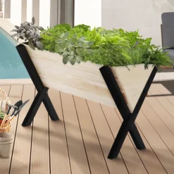 Carré potager jardinière sur pieds bois et noir balcon / terrasse