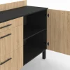 Casserolier bois noir et façon hêtre 120 cm plan de travail H.83 cm 1 porte + 3 tiroirs