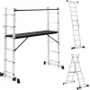 Échafaudage aluminium plateforme modulable avec échelle multifonction, sur roues, 165 cm
