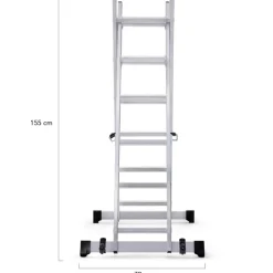 Échafaudage aluminium plateforme modulable avec échelle multifonction, sur roues, 165 cm