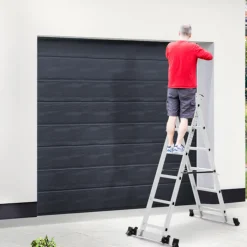 Échafaudage aluminium plateforme modulable avec échelle multifonction, sur roues, 165 cm