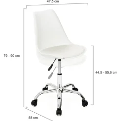 Chaise de bureau scandinave blanche à roulettes