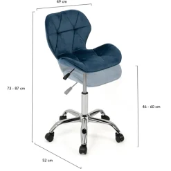 Chaise de bureau velours bleu à roulettes