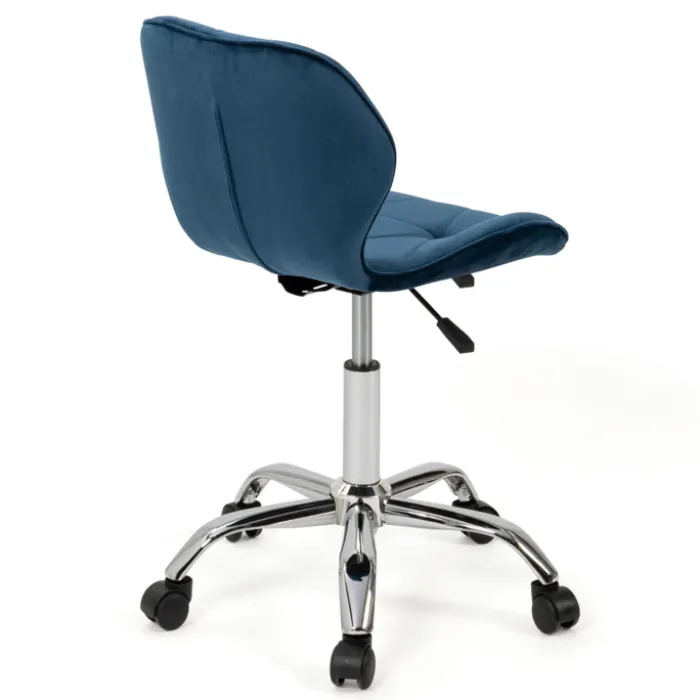 Chaise de bureau velours bleu à roulettes