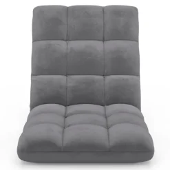Chaise de sol pliante 15 positions en velours gris anthracite