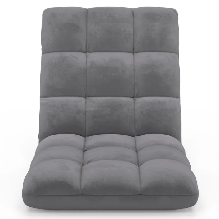 Chaise de sol pliante 15 positions en velours gris anthracite