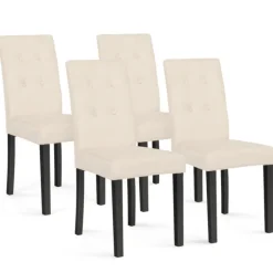 Chaises capitonnées en velours beige pieds noirs : lot de 4