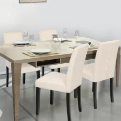 Chaises capitonnées en velours beige pieds noirs : lot de 4
