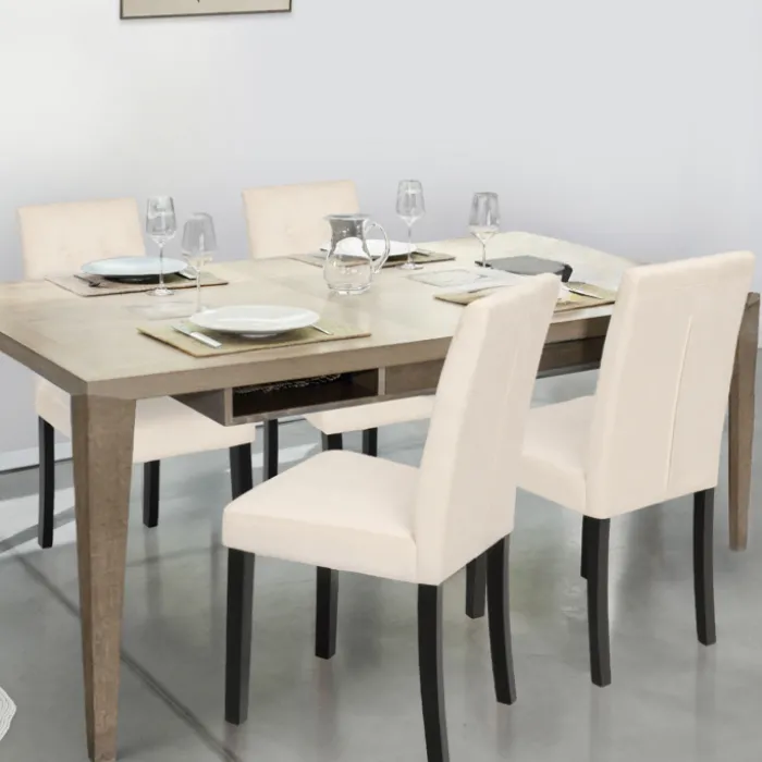 Chaises capitonnées en velours beige pieds noirs : lot de 4