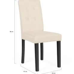 Chaises capitonnées en velours beige pieds noirs : lot de 4