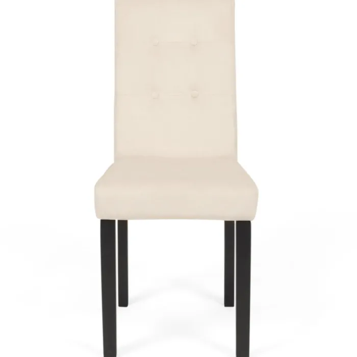 Chaises capitonnées en velours beige pieds noirs : lot de 4
