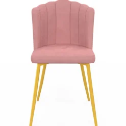 Chaises coquillage rose en velours et pieds dorés