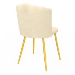 Chaises coquillages beiges en velours et pieds dorés