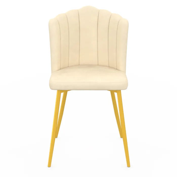 Chaises coquillages beiges en velours et pieds dorés