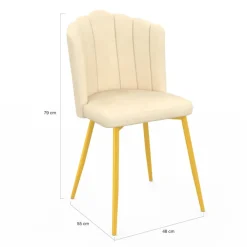 Chaises coquillages beiges en velours et pieds dorés