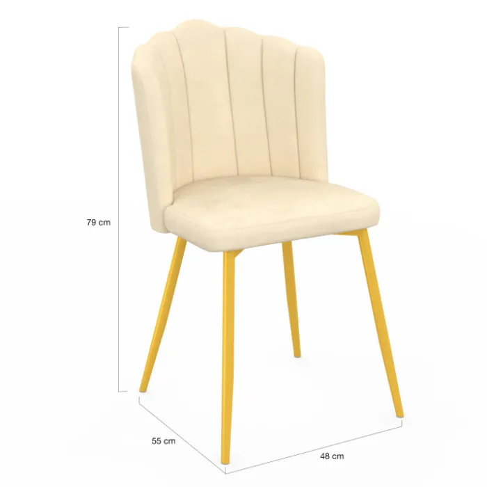 Chaises coquillages beiges en velours et pieds dorés