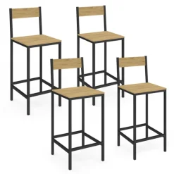 Chaises de bar industrielles métal et bois avec dossier x4