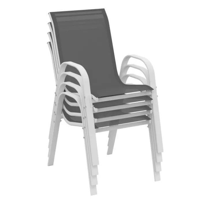 Chaises de jardin empilables blanc et gris : lot de 4